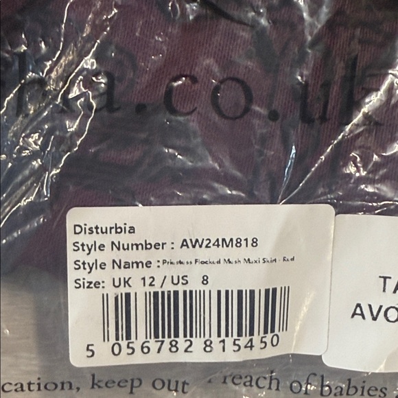 Disturbia Priestess Flocked Mesh Maxi Skirt - Purple Size 8 New With Tags - Picture 6 of 6